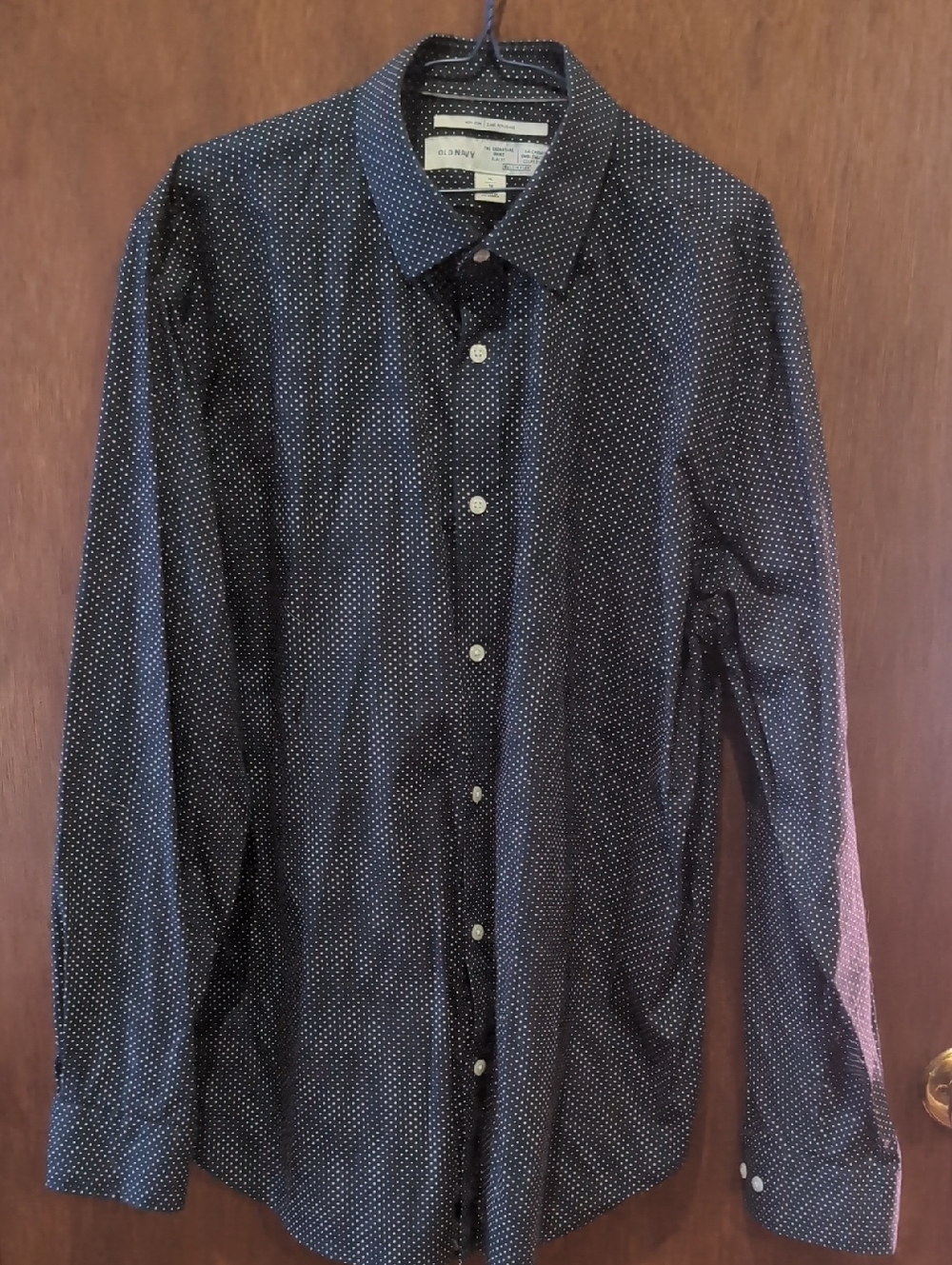 Old Navy Men's Navy Blue Micro Dot Dress Shirt